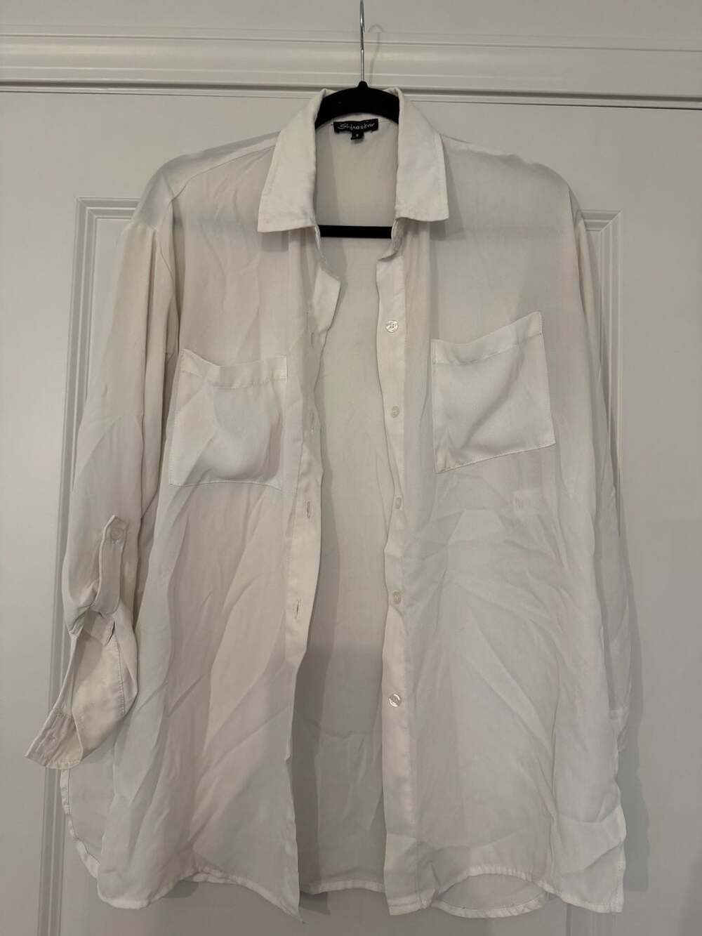 Shinestar Button Up Shirt Size S White Long Sleeve Pocket Collared